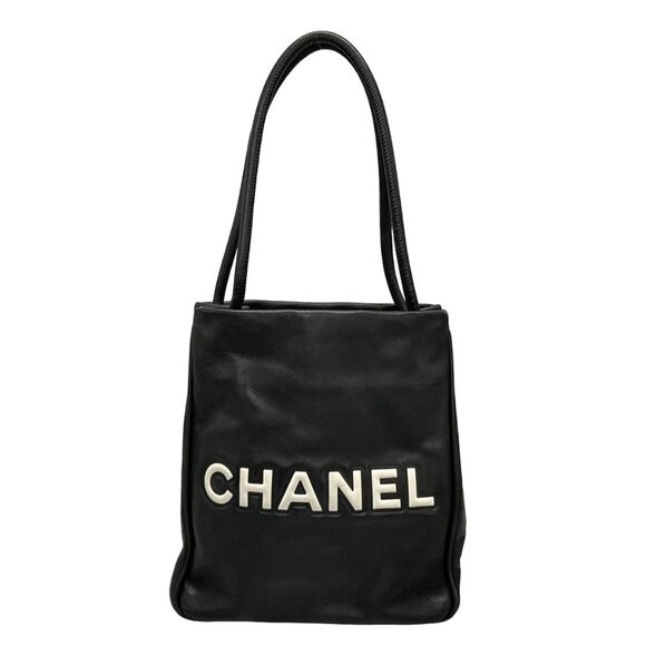 Auth CHANEL Camellia Black White Lambskin Tote Bag - Picture 2 of 16